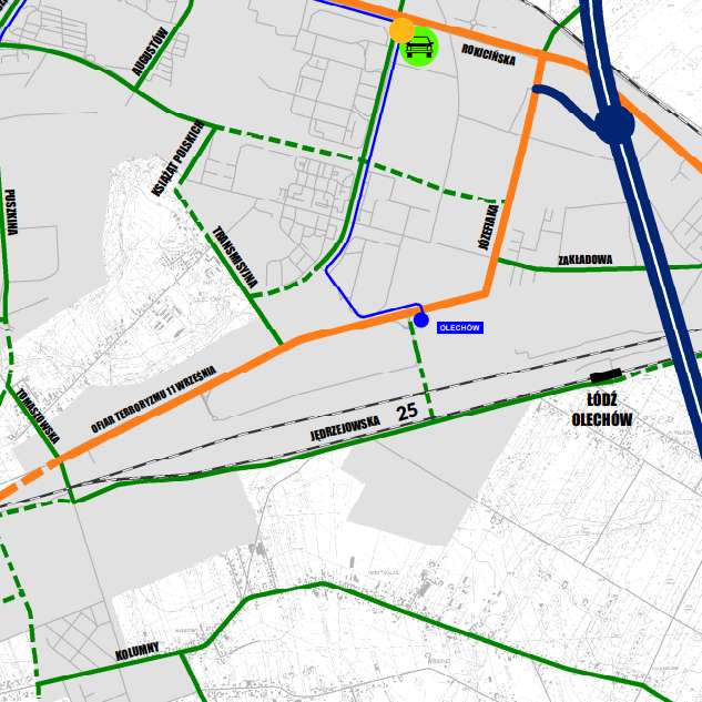 Fragment Studium uwarunkowań i kierunków zagospodarowania przestrzennego — projektowany łącznik w korytarzu ul. Informatycznej między al. Ofiar Terroryzmu a ul. Jędrzejowską